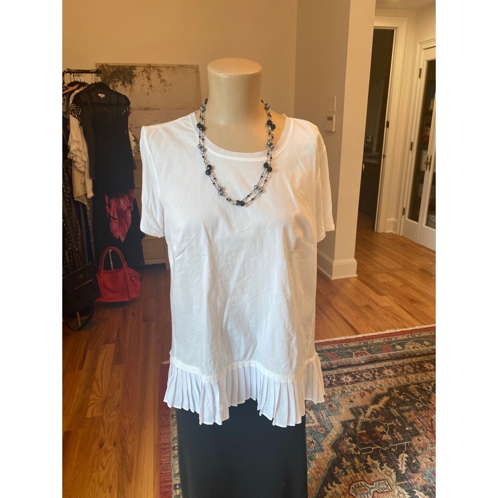 Simply Vera Vera Wang White Short Sleeve Mixed Media Pleated Ruffle Hem Top M‎